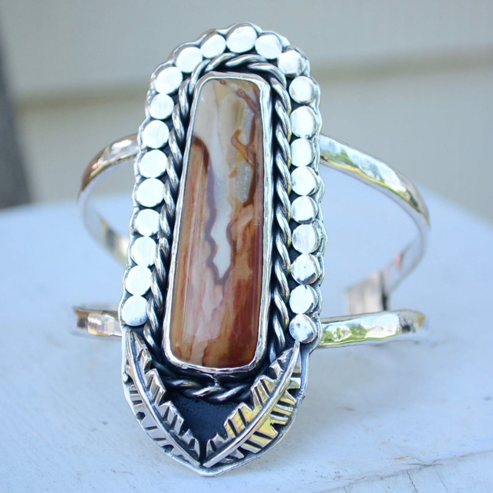 Silver and Brown Stone Women's Bracelet